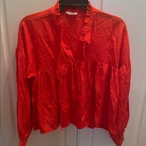 Vestique Vibrant Red Blouse with Ruffle Detail